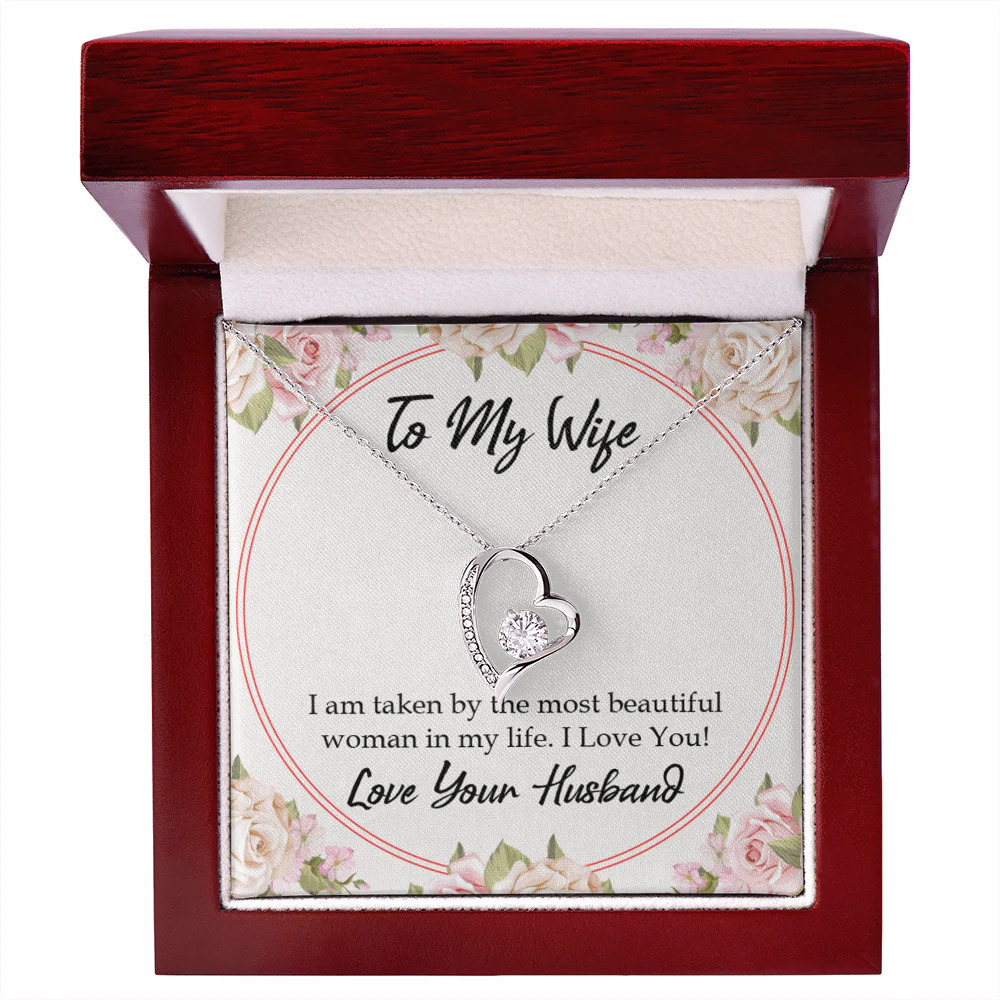 Wife Your Beauty Forever Love CZ Heart Necklace Yellow Gold Standard Box
